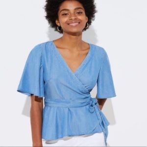 LOFT chambray wrap top